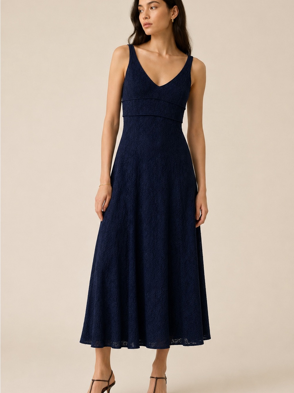 Babaton Marsden Lace Midi Dress Navy Blue Sleeveless Fit & Flare Size 4 - Picture 3 of 13